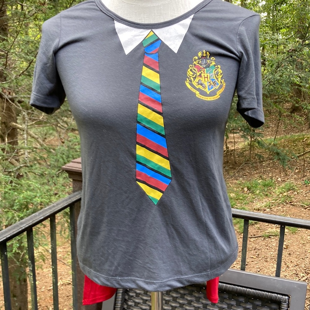 Harry Potter gray top with red cape and Hogwarts colors on tie sz. S*